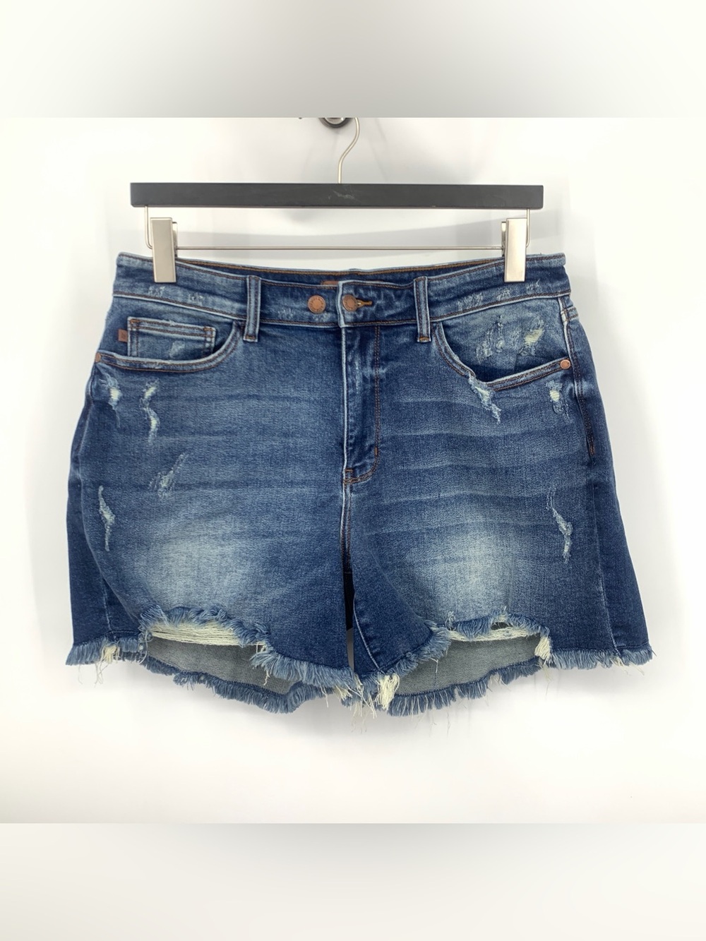 Judy Blue Women Size 1XL Shorts Dark Wash Denim Jean Cutoff Distressed Stretch
